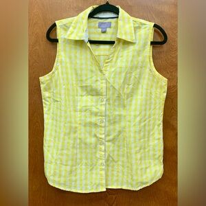 Laura Scott yellow and white gingham sleeveless button down blouse size medium